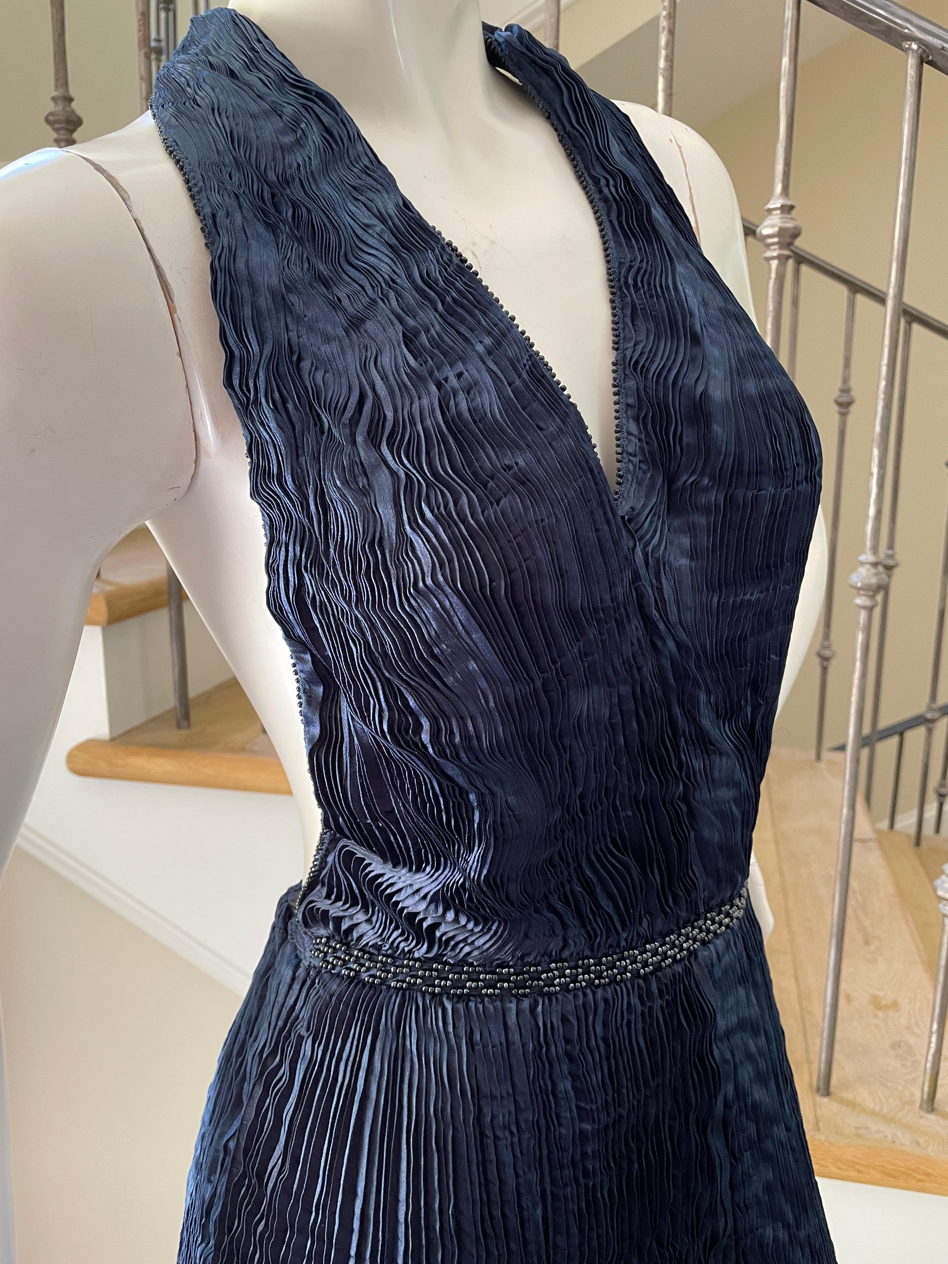 Patricia Lester Wales Fortuny Style Plisse Pleated Indigo Blue Bead Halter Dress For Sale 2