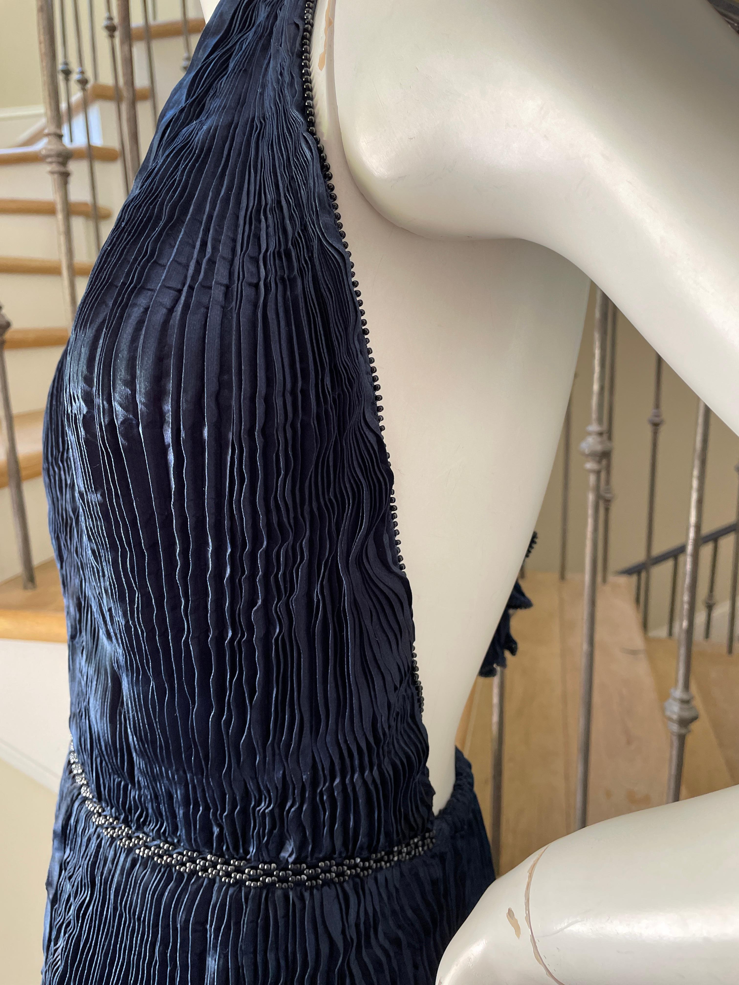 Patricia Lester Wales Fortuny Style Plisse Pleated Indigo Blue Bead Halter Dress For Sale 3
