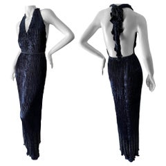 Patricia Lester Wales Fortuny Style Plisse Pleated Indigo Blue Bead Halter Dress