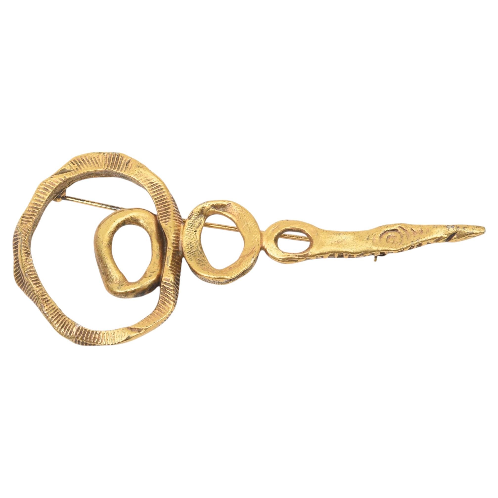 Patricia Locke Gold Plated Sculptural Brooch, 1990's