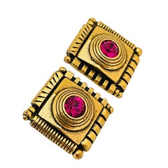 PATRICIA LOCKE signed gold pink crystal designer runway  earrings