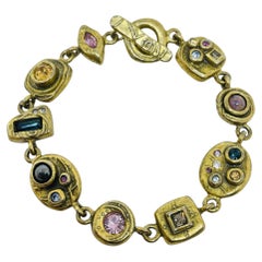 PATRICIA LOCKE signed vintage gold tone rhinestones designer link bracelet