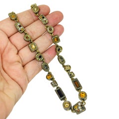 PATRICIA LOCKE signed vintage gold tone rhinestones designer link necklace