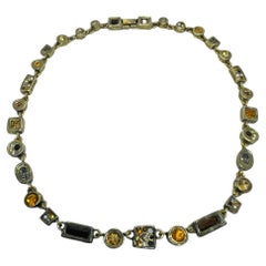 PATRICIA LOCKE signed vintage gold tone rhinestones designer link necklace