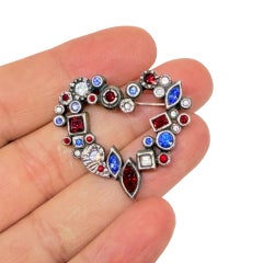 PATRICIA LOCKE signed vintage silver tone rhinestones heart designer brooch