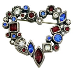 PATRICIA LOCKE signed vintage silver tone rhinestones heart designer brooch