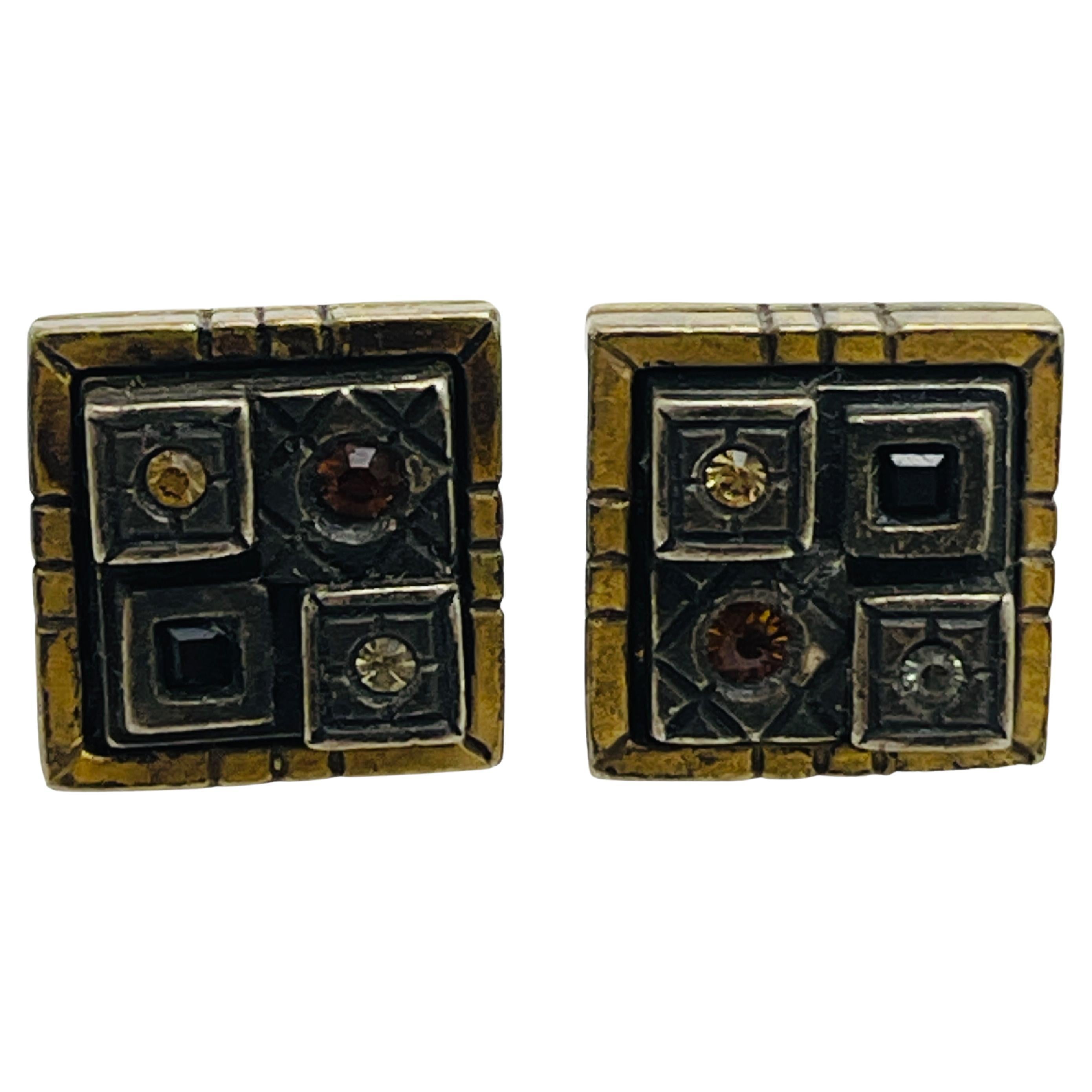 PATRICIA LOCKE silver gold tone rhinestones pierced designer earrings For Sale