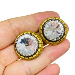 PATRICIA LOCKE vintage signed gold tone glass designer clip on earrings
