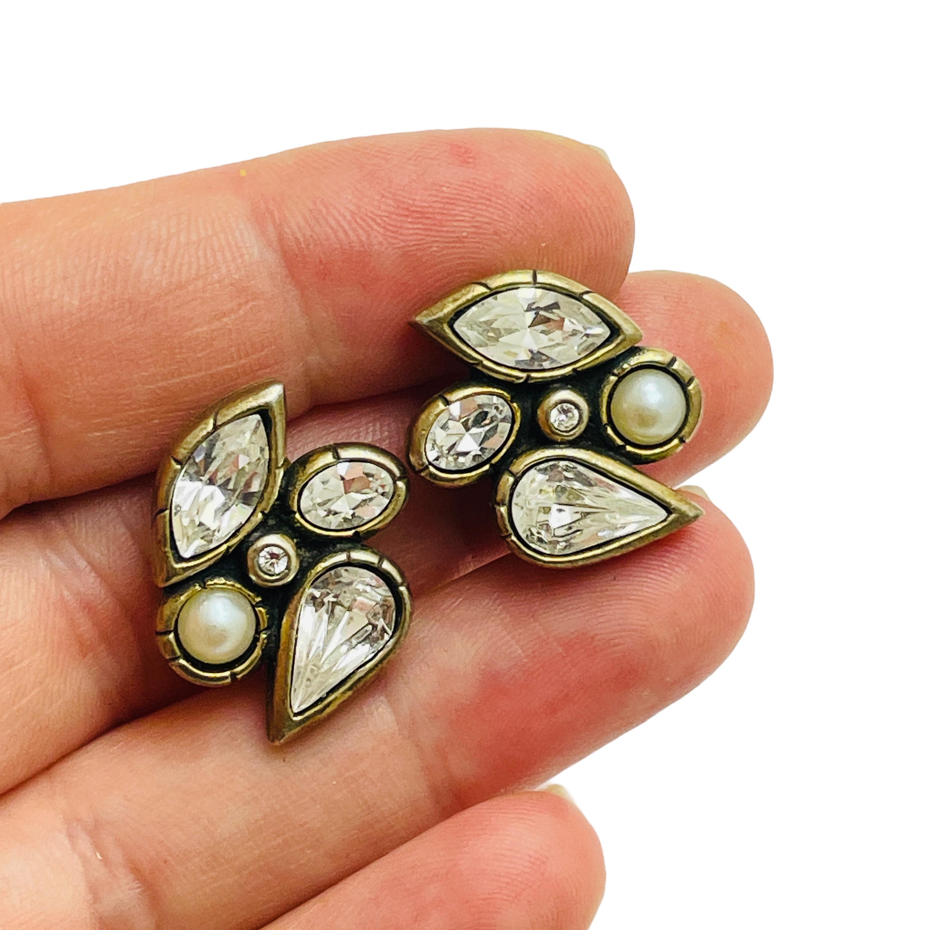 PATRICIA LOCKE Vintage signiert Gold Ton Glas Designer Clip auf Ohrringe Damen im Angebot