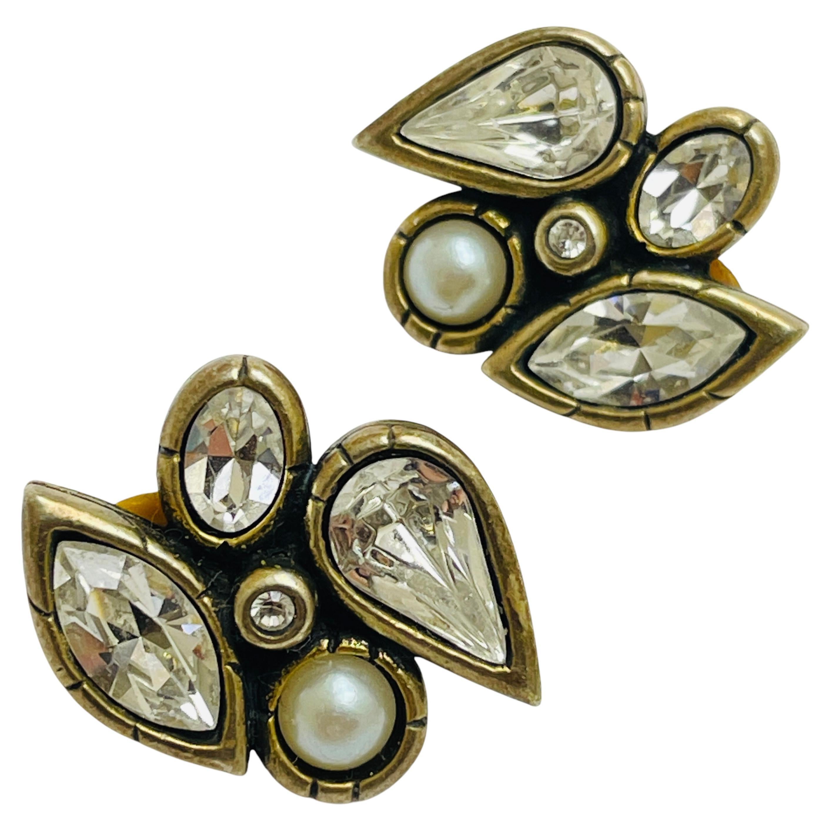 Orecchini a clip di design PATRICIA LOCKE vintage firmati in vetro color oro