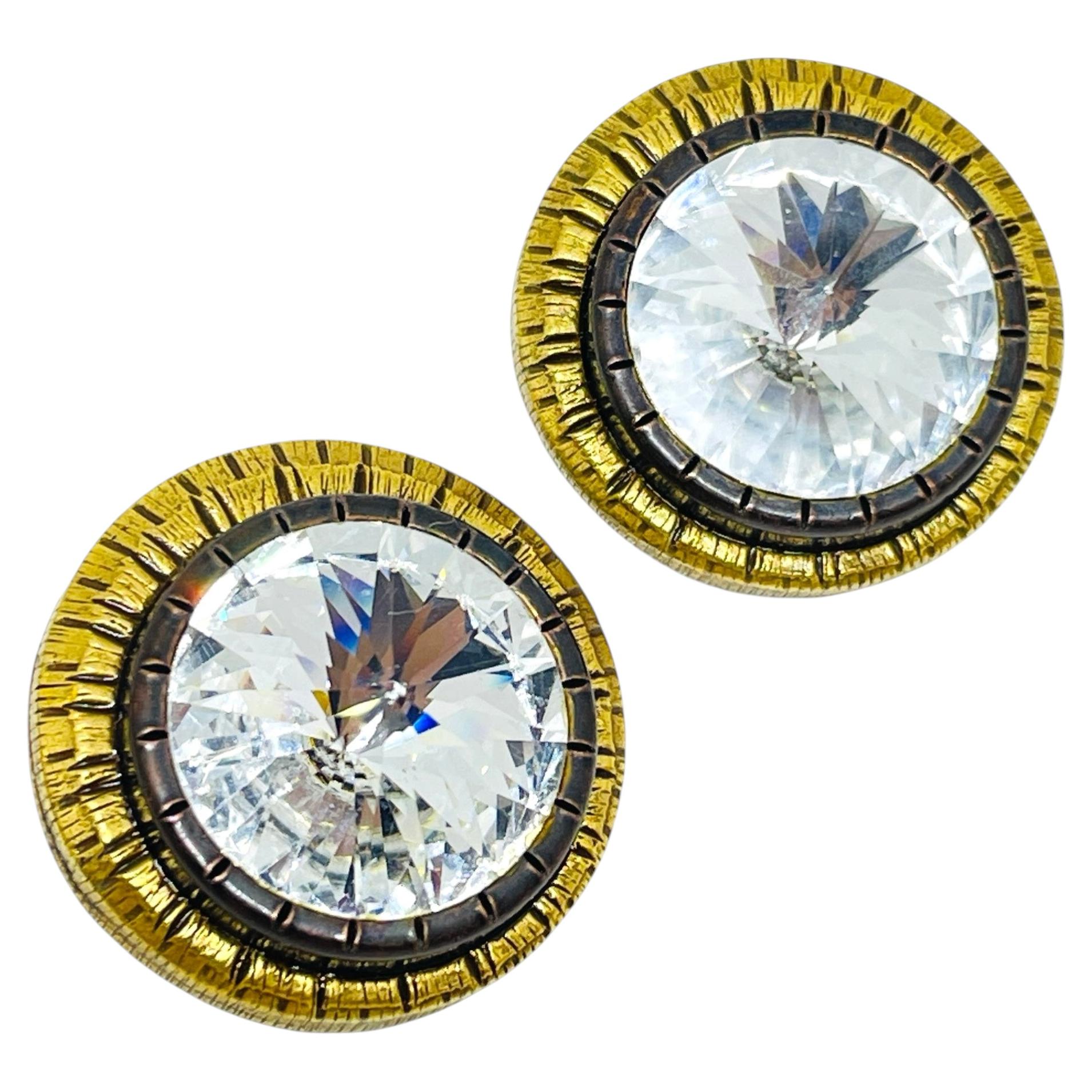 PATRICIA LOCKE vintage signed gold tone glass designer clip on earrings