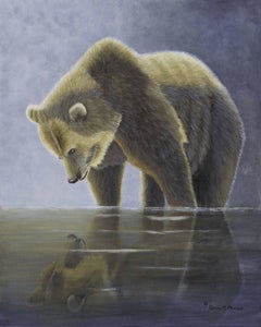 Reflective (Grizzly Bear), Painting, Acrylic on Wood Panel