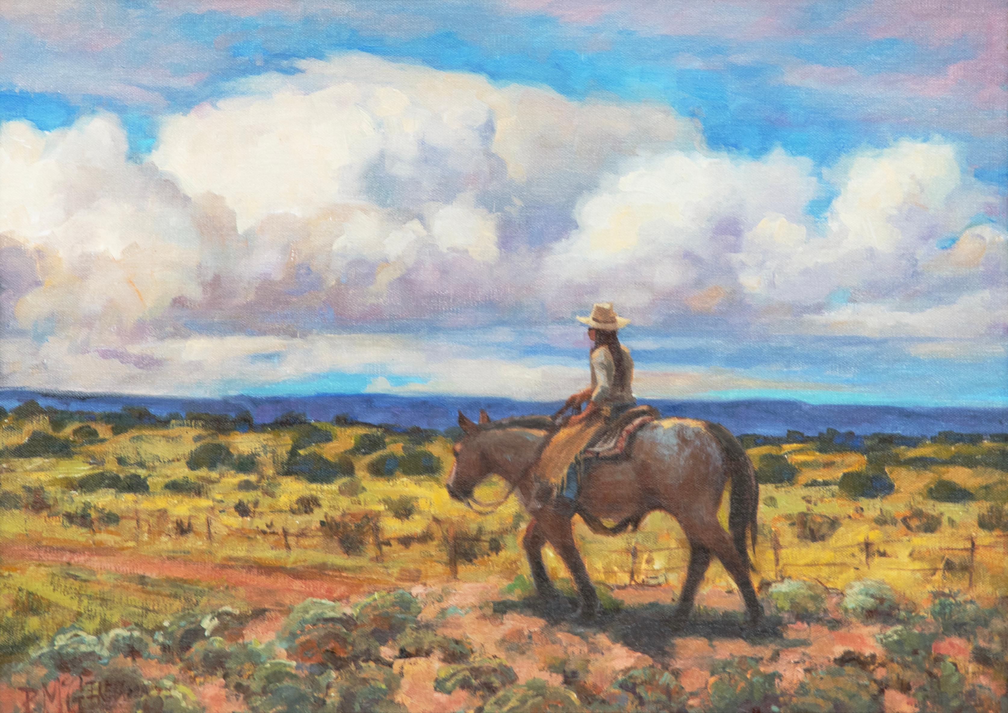Riding Fences - Realist Painting by  Patricia McGeeney