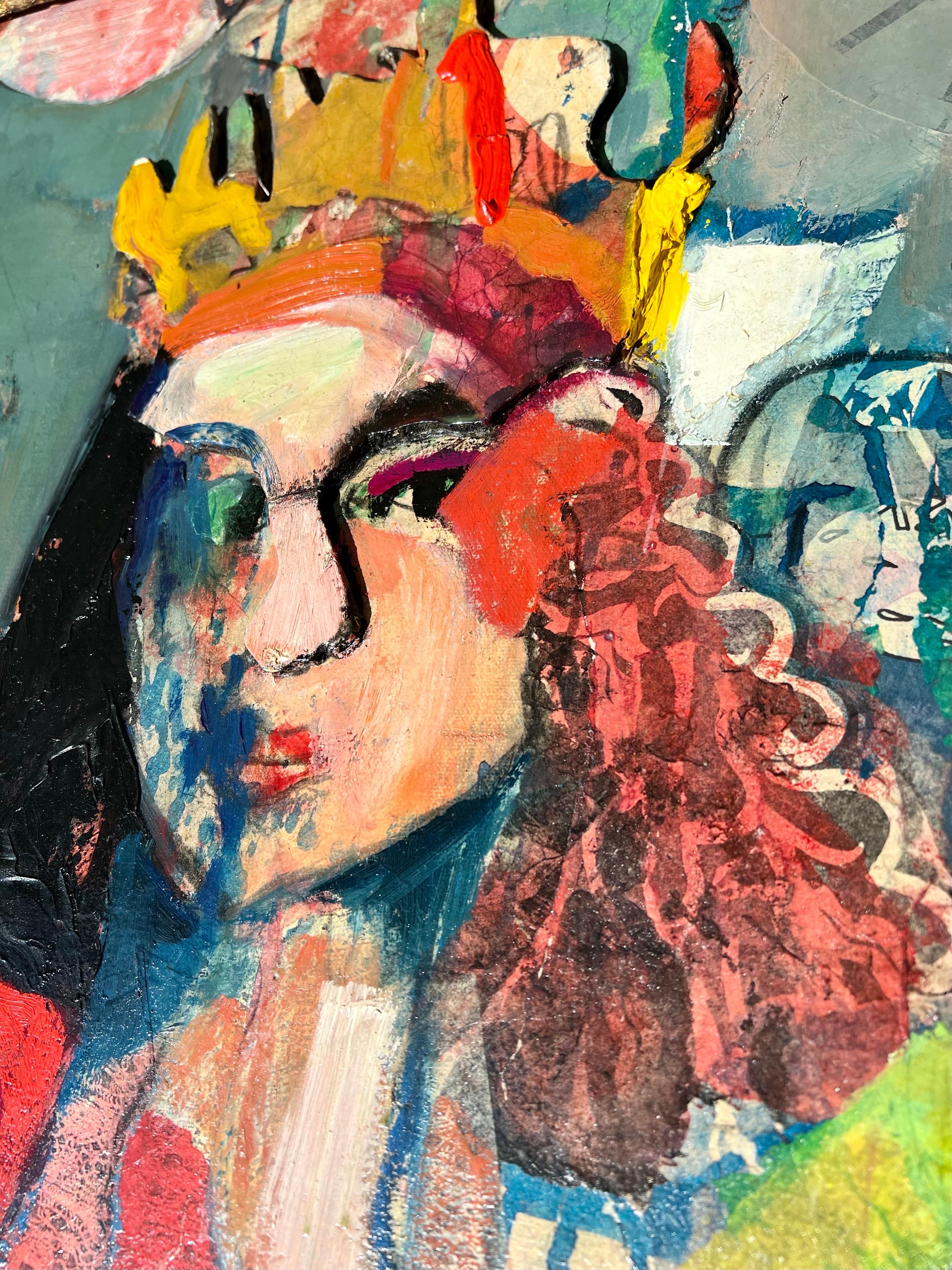 Grande peinture à l'huile figurative abstraite expressionniste King Collage de Patricia Nix 11