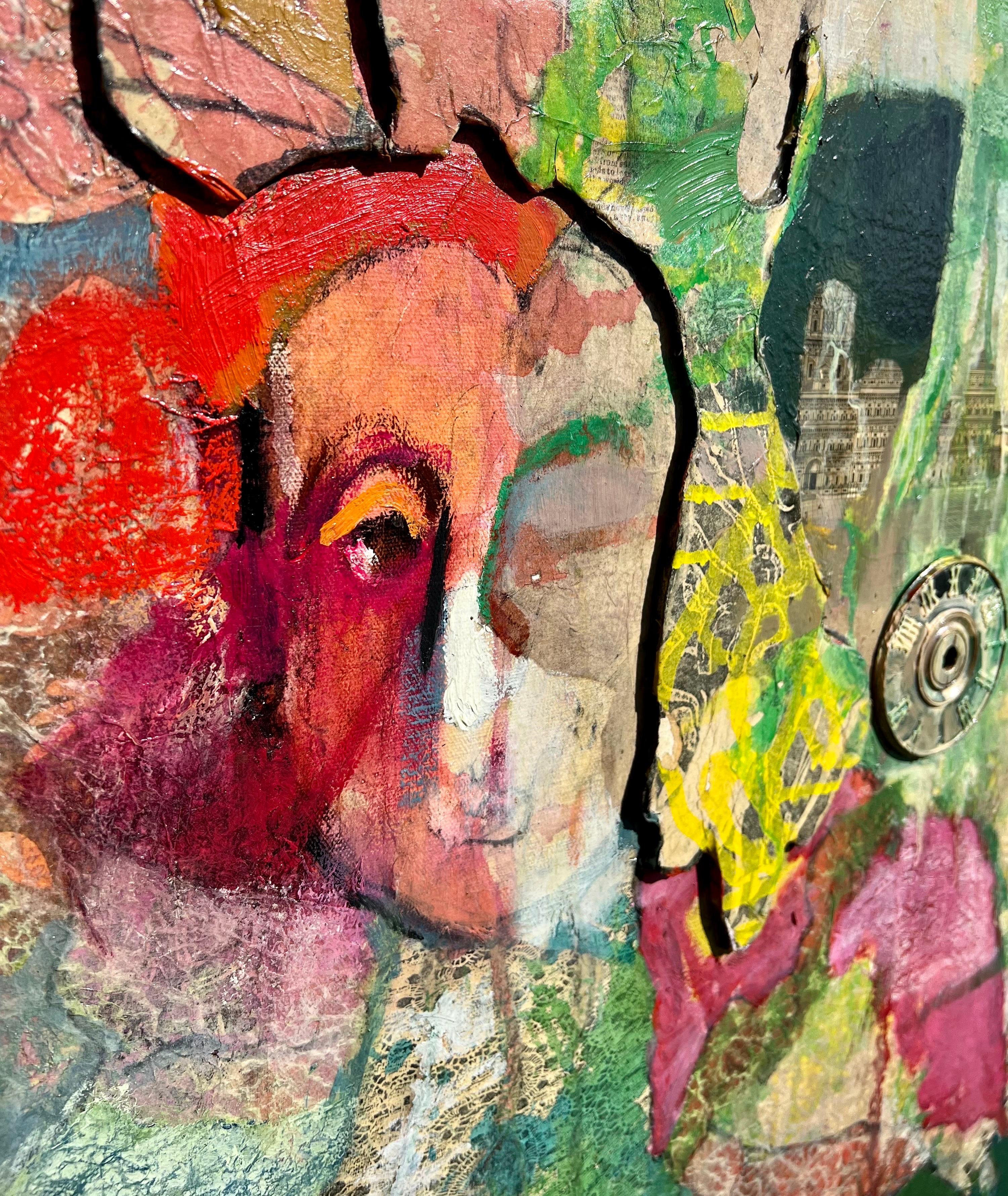 Grande peinture à l'huile figurative abstraite expressionniste King Collage de Patricia Nix 13