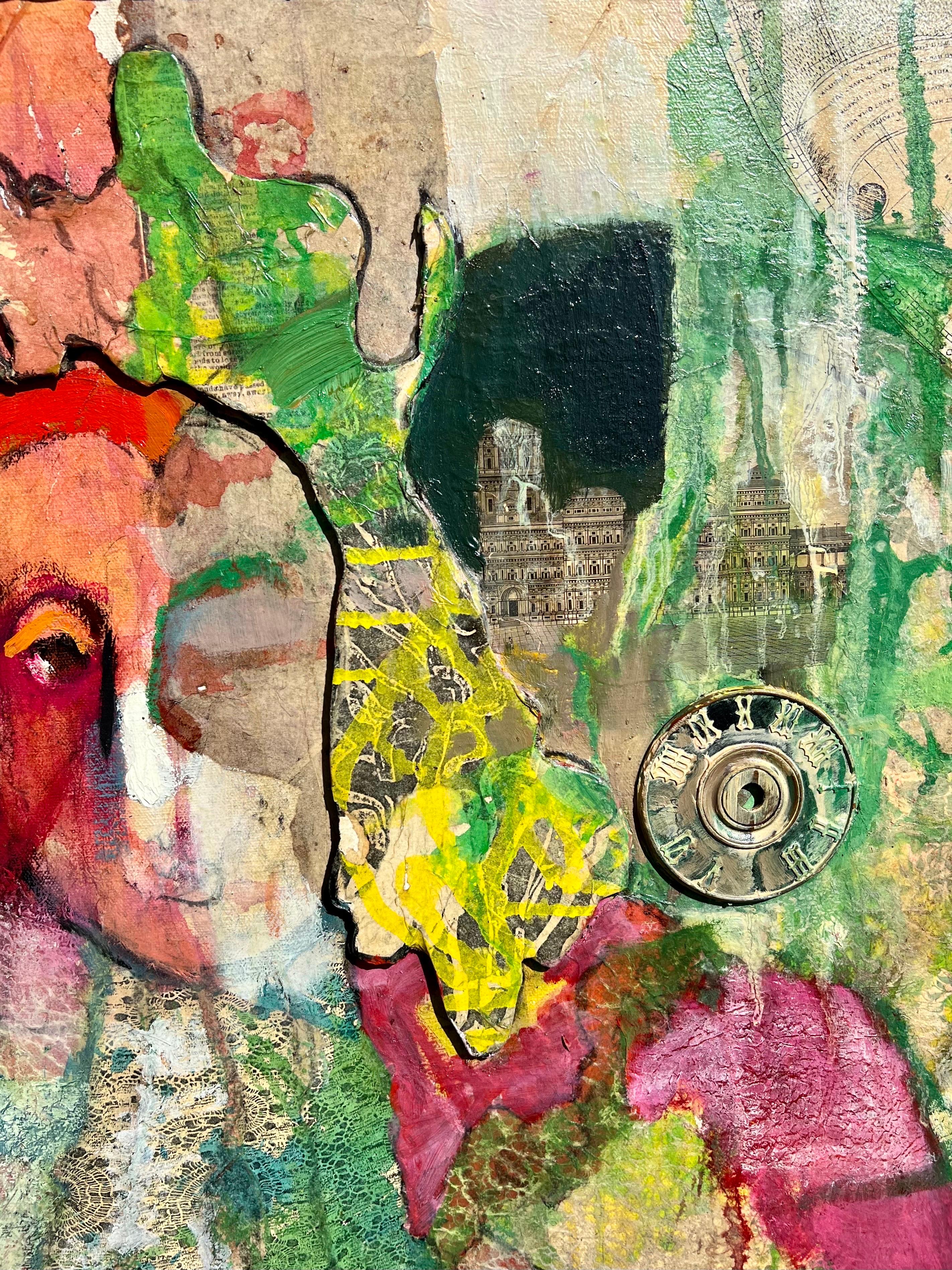 Grande peinture à l'huile figurative abstraite expressionniste King Collage de Patricia Nix 14