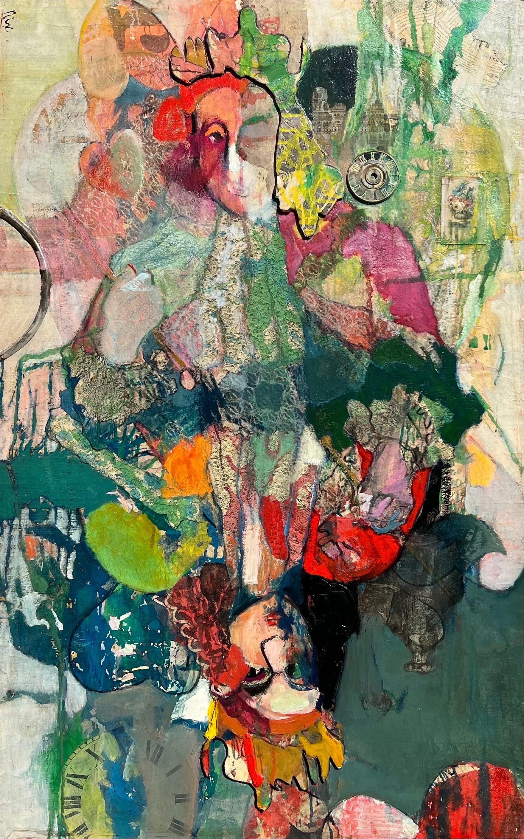 Grande peinture à l'huile figurative abstraite expressionniste King Collage de Patricia Nix 1