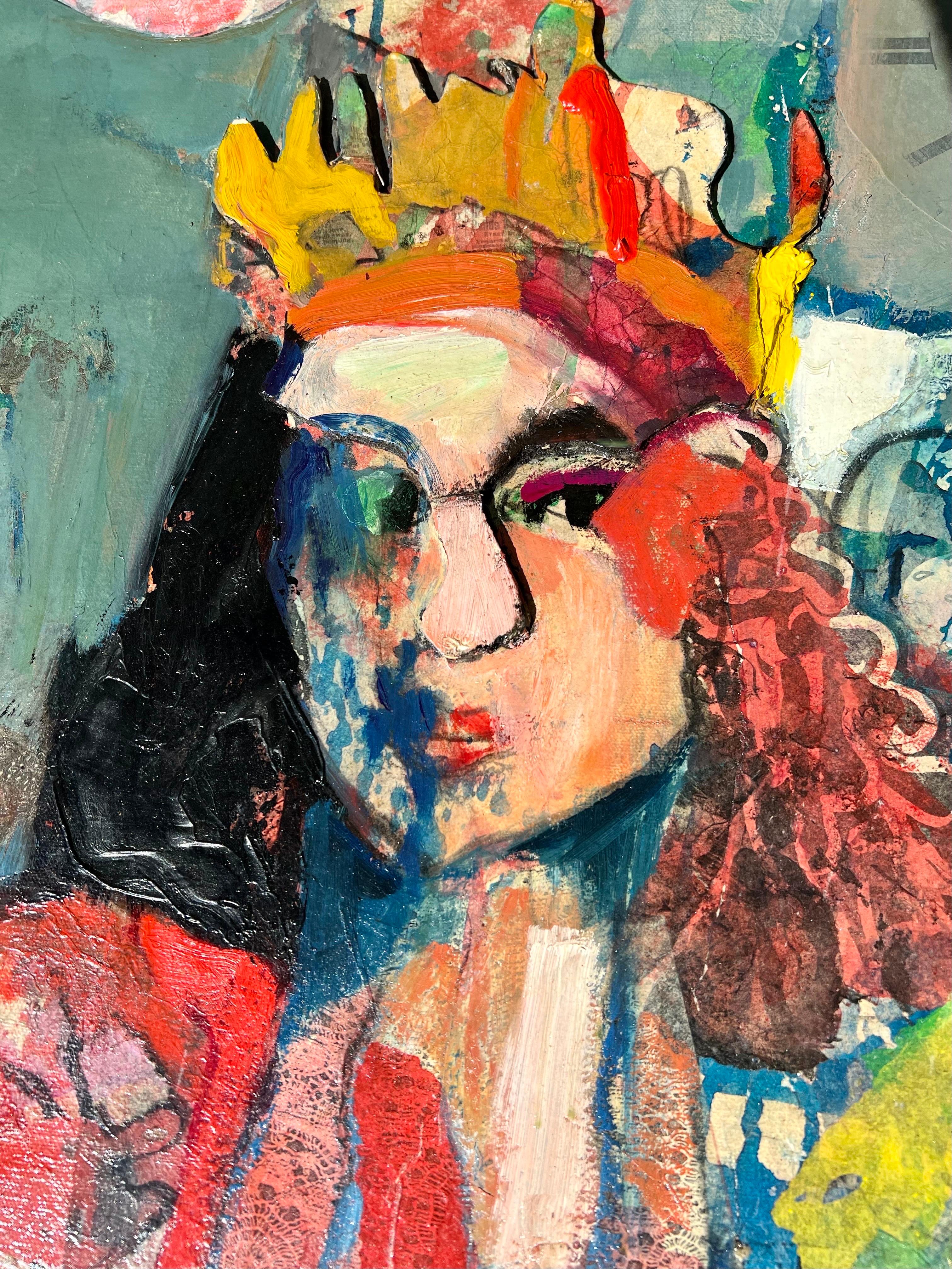 Grande peinture à l'huile figurative abstraite expressionniste King Collage de Patricia Nix 2