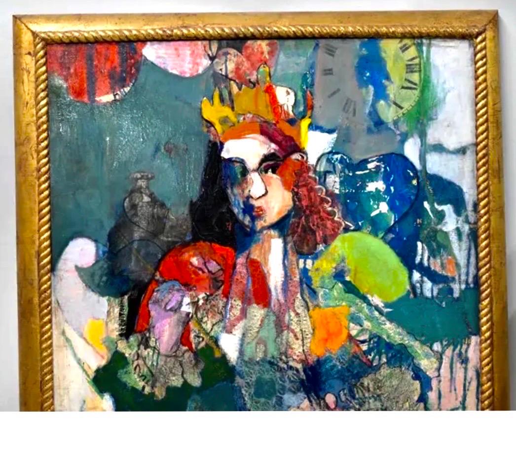 Grande peinture à l'huile figurative abstraite expressionniste King Collage de Patricia Nix 7