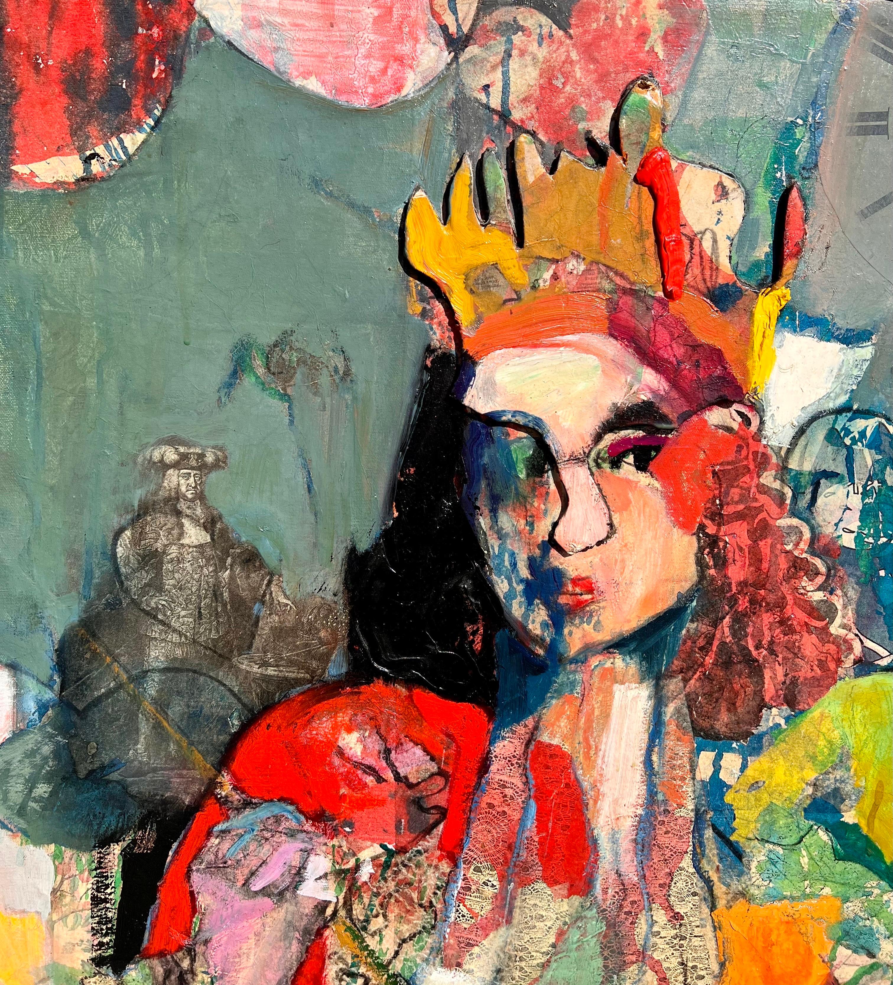 Grande peinture à l'huile figurative abstraite expressionniste King Collage de Patricia Nix 8