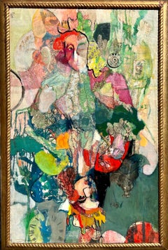 Grande peinture à l'huile figurative abstraite expressionniste King Collage de Patricia Nix