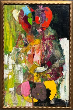 Grande peinture à l'huile figurative expressionniste abstraite « Queen Collage » de Patricia Nix