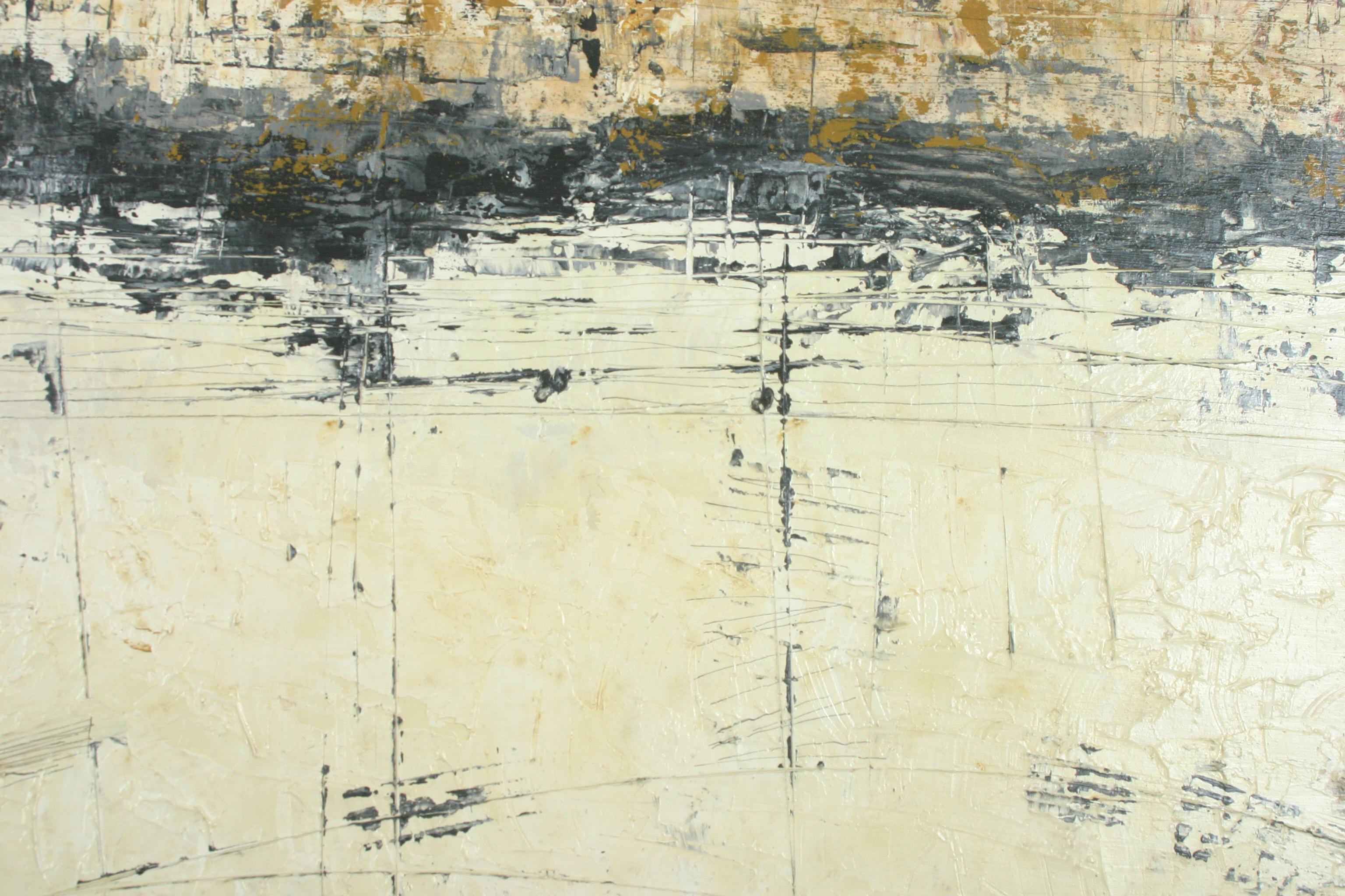 Des conclusions calculées, peinture abstraite - Beige Abstract Painting par Patricia Oblack