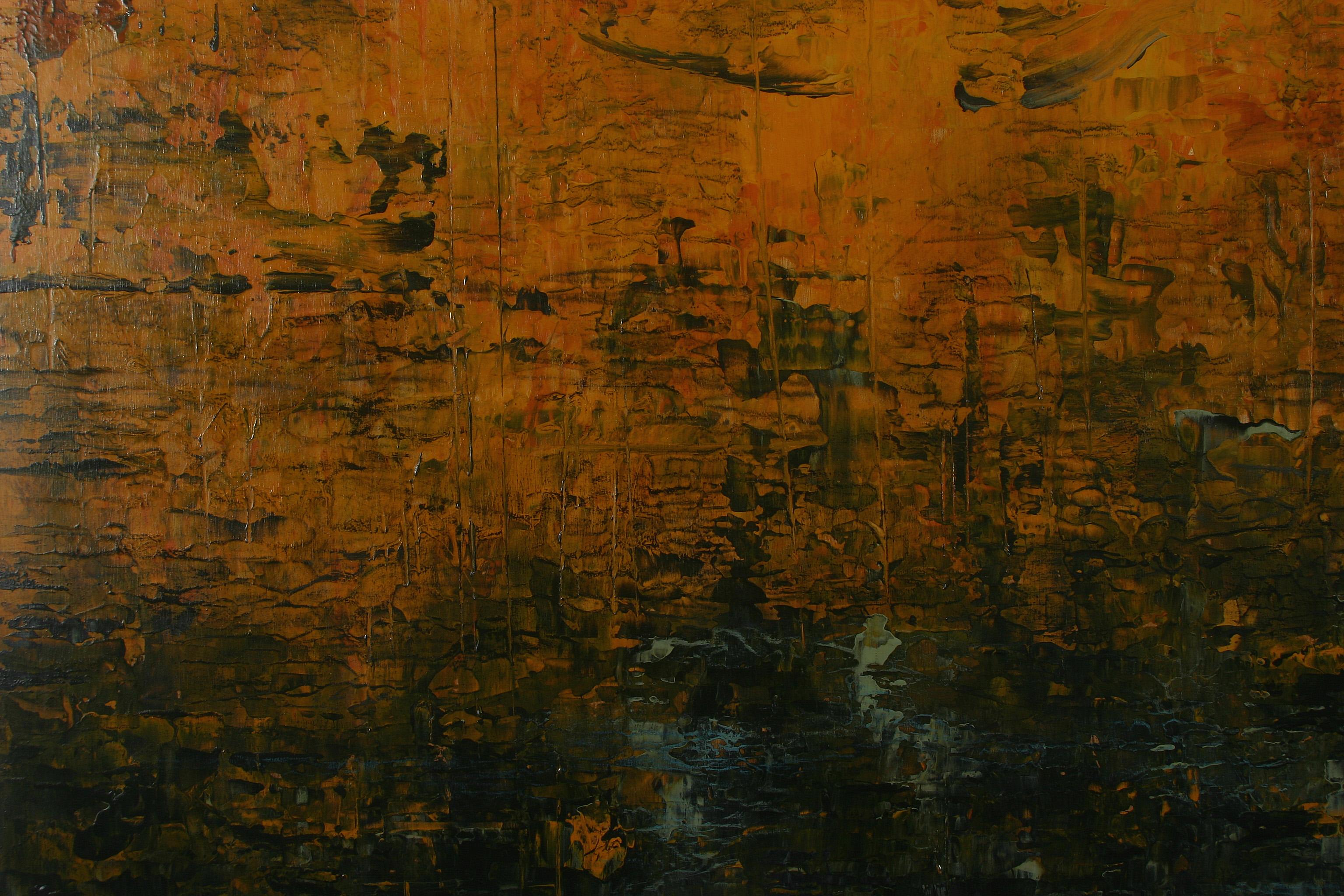 <p>Artist Comments<br>Artist Patricia Oblack renders her compositions instinctively with the use of a palette knife. With dark and dusky hues of black, navy, and ochre, Patricia portrays a warm atmospheric image layered with marks and patterns. By