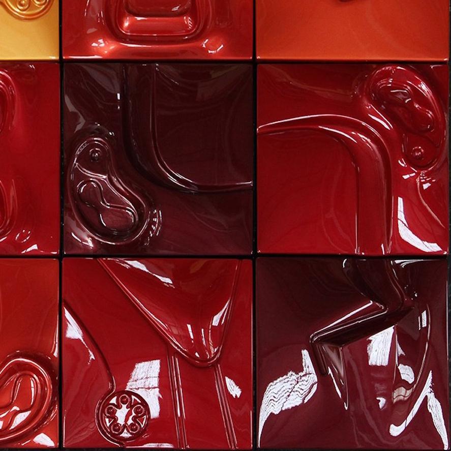 medium: ABS plastic, auto paint & aluminum

Made of plastic and automotive paint, the hand-finished
surfaces of these “paintings” are about the
allure of sensual pleasure. They refer to the culture of
custom cars as well as to traditions in