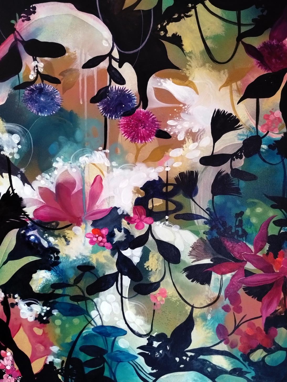Patricia Rodriguez Abstract Painting – Equinox – Abstraktes, geblümtes Acrylgemälde