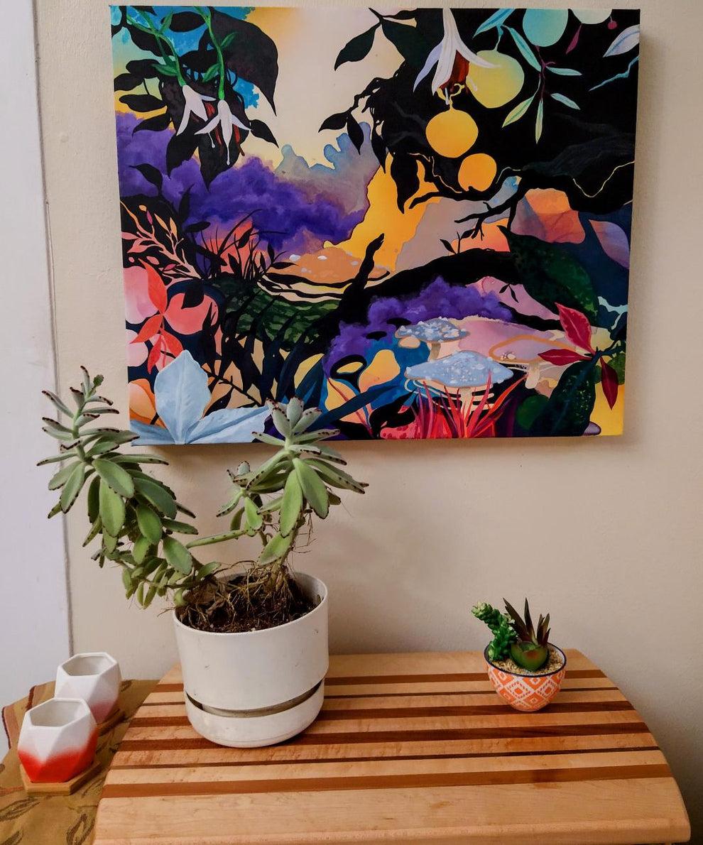 Recogiendo el tiempo - Pintura acrílica contemporánea abstracta de paisaje - Landscape Painting Negro de Patricia Rodriguez