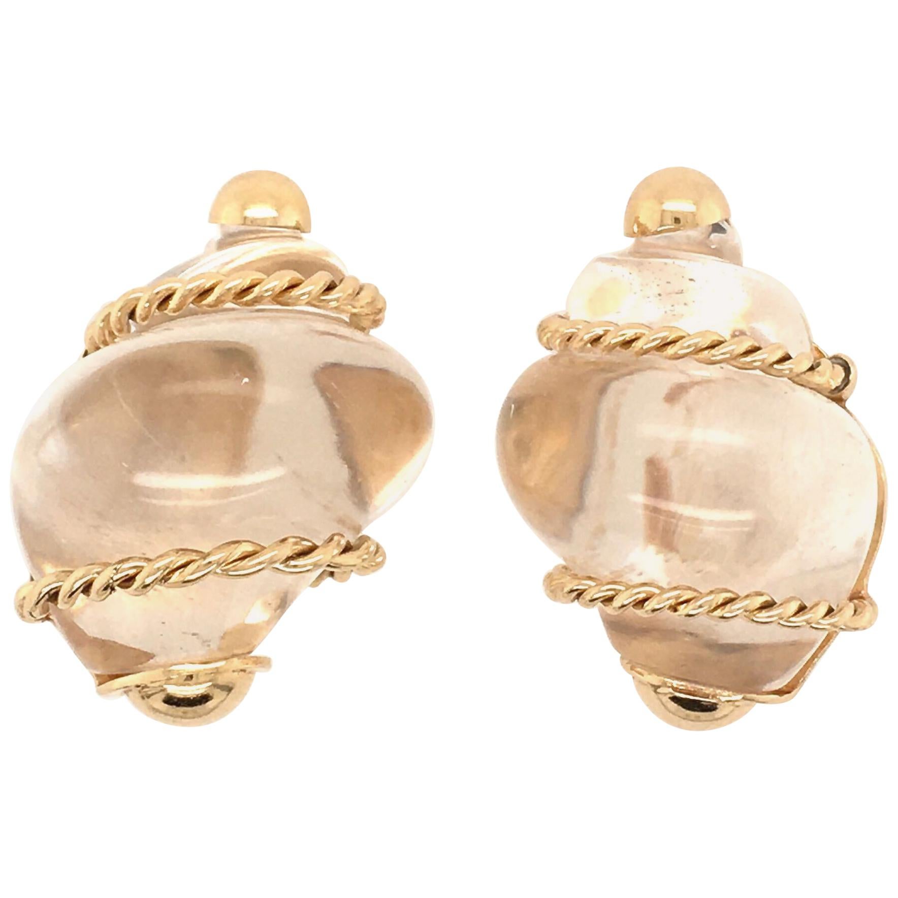 Patricia Schepps Vaill for Seaman Schepps Rock Crystal and Gold Shell Earrings
