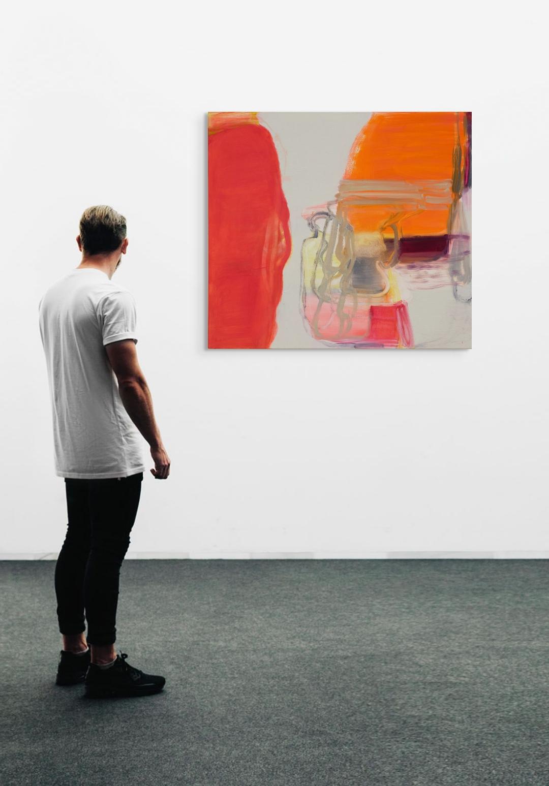 continually, Ein leuchtend orangefarbenes und rotes abstraktes Gemälde mit gestischen Pinselstrichen – Painting von Patricia Spergel