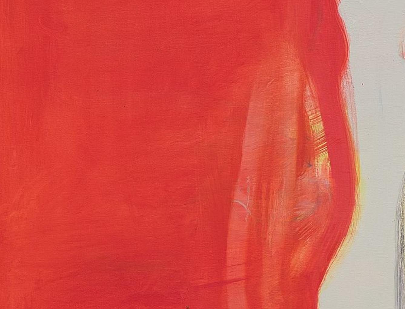 continually, Ein leuchtend orangefarbenes und rotes abstraktes Gemälde mit gestischen Pinselstrichen (Braun), Abstract Painting, von Patricia Spergel