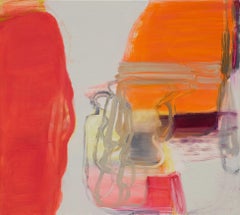 Continuo, un dipinto astratto arancione e rosso brillante con pennellate gestuali
