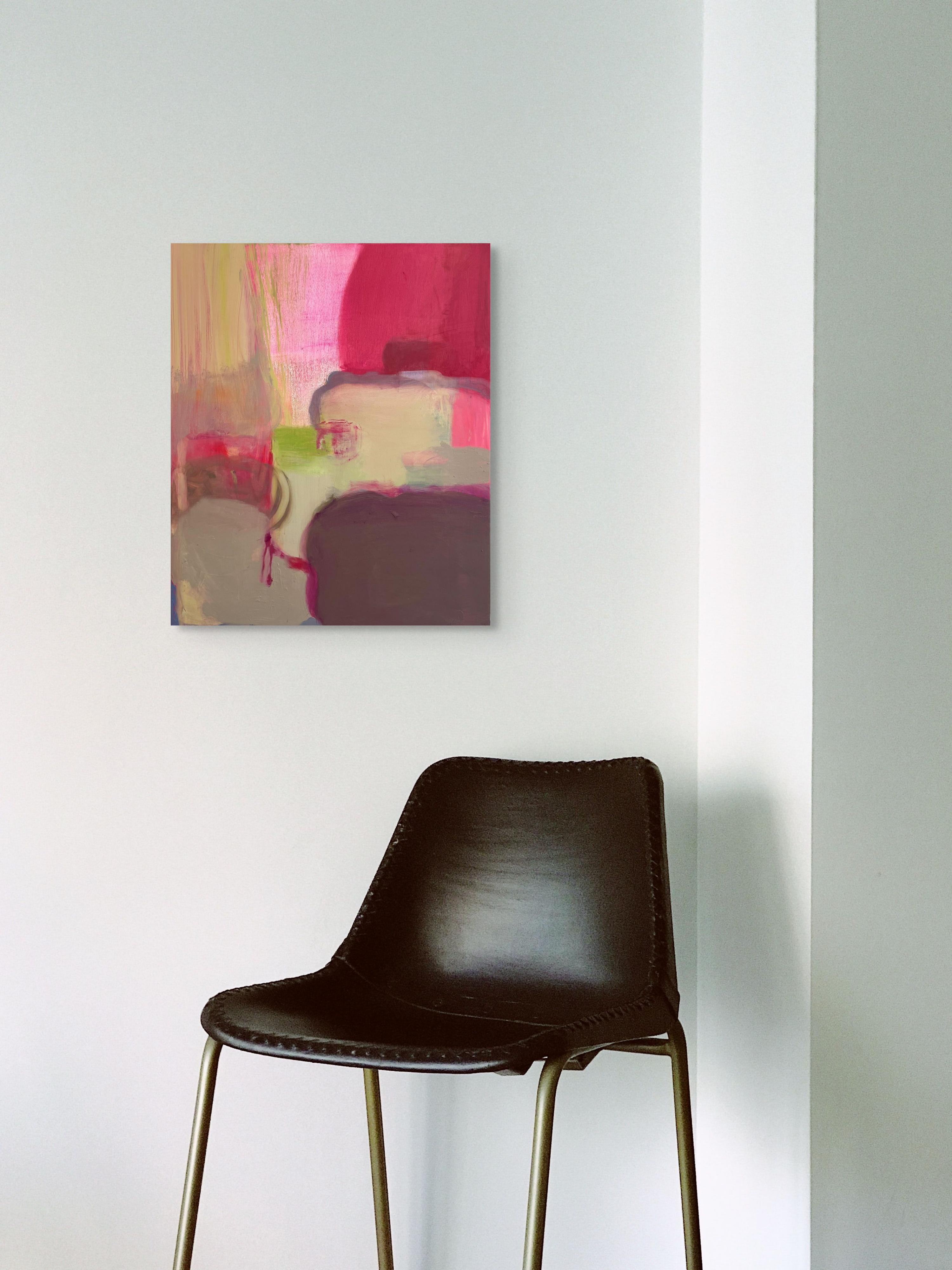 Pink Hour Ojai 20 x 24 in Contemporary  Huile abstraite rose et neutre - Painting de Patricia Spergel