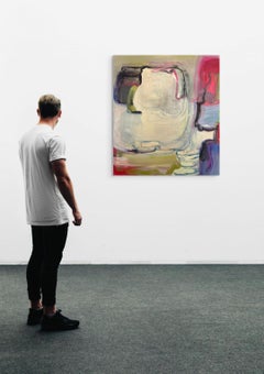 Preserver, pittura ad olio astratta con forme organiche e pennellate audaci