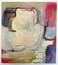 Preserver, pittura ad olio astratta con forme organiche e pennellate audaci