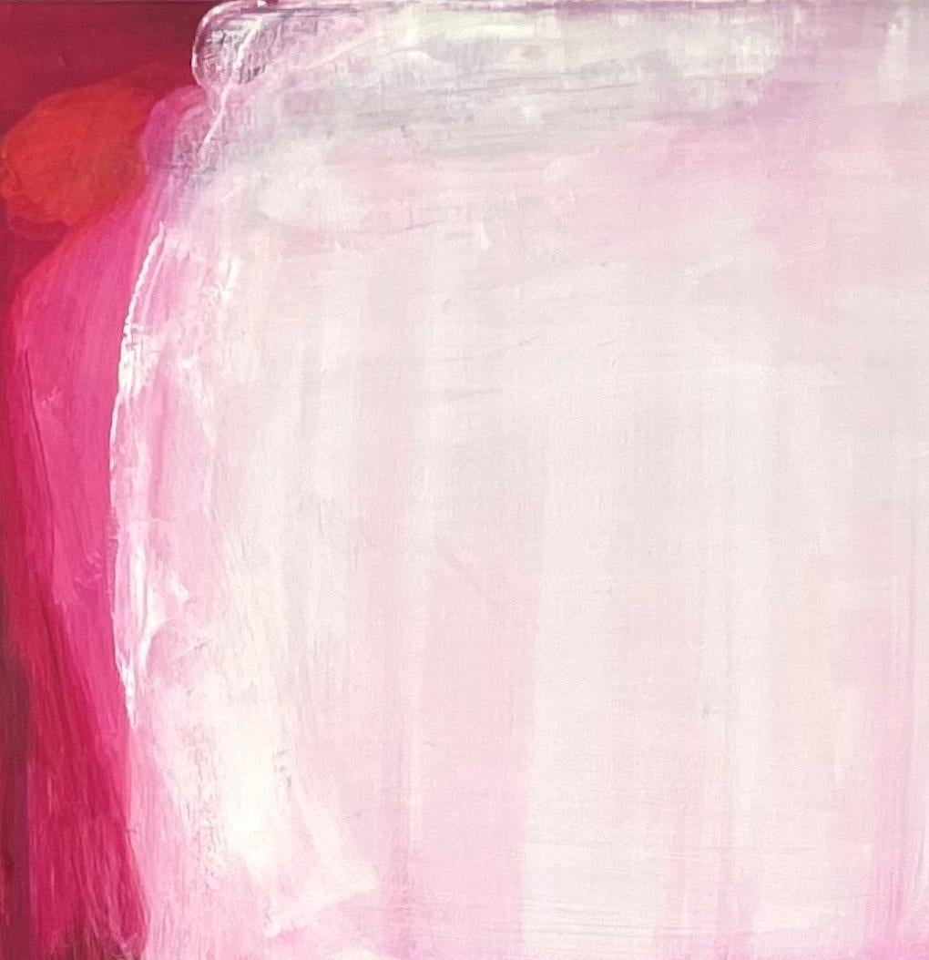 Peinture à l'huile abstraite gestuelle rose, rouge, blanche et orange vibrante en vente 1