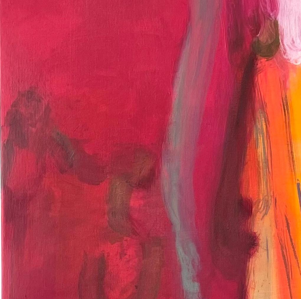 Peinture à l'huile abstraite gestuelle rose, rouge, blanche et orange vibrante en vente 2