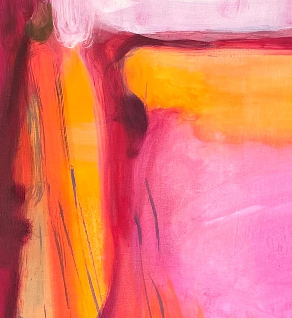 Peinture à l'huile abstraite gestuelle rose, rouge, blanche et orange vibrante en vente 3