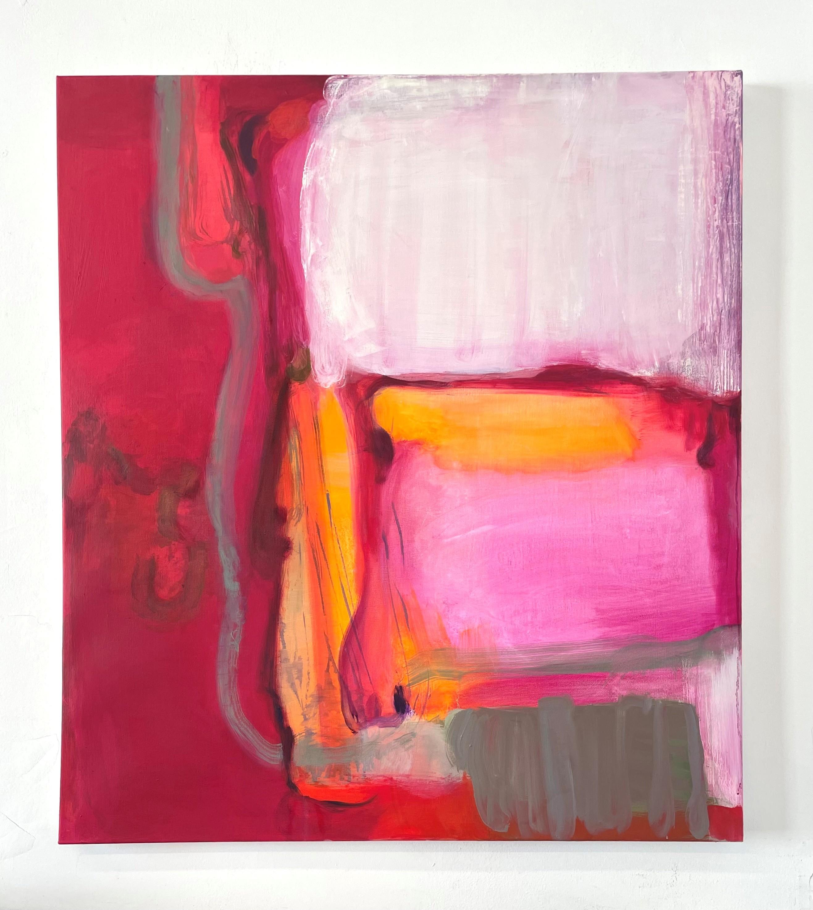Peinture à l'huile abstraite gestuelle rose, rouge, blanche et orange vibrante en vente 4