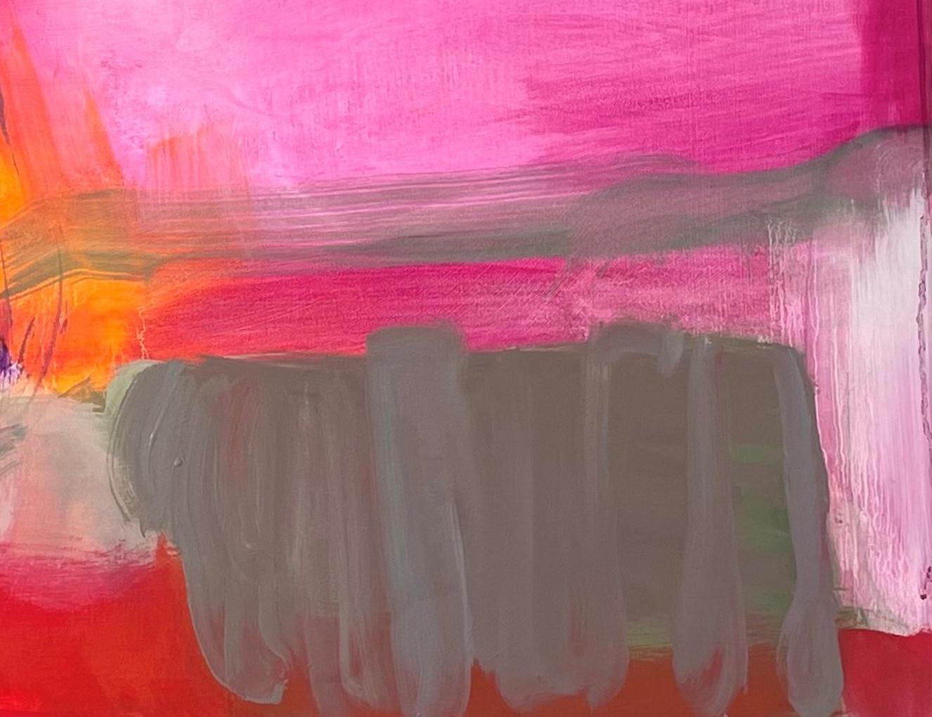 Peinture à l'huile abstraite gestuelle rose, rouge, blanche et orange vibrante en vente 6