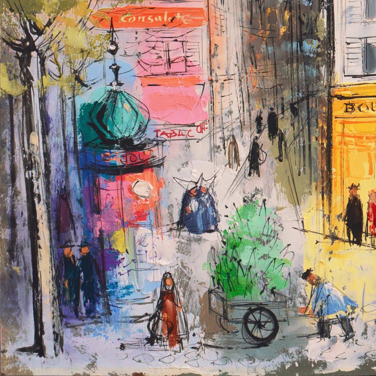 'Montmartre, Place du Tertre', Paris,  Woman Modernist, AIC, Smithsonian, Carmel - Brown Landscape Painting by Patricia Stanley Cunningham