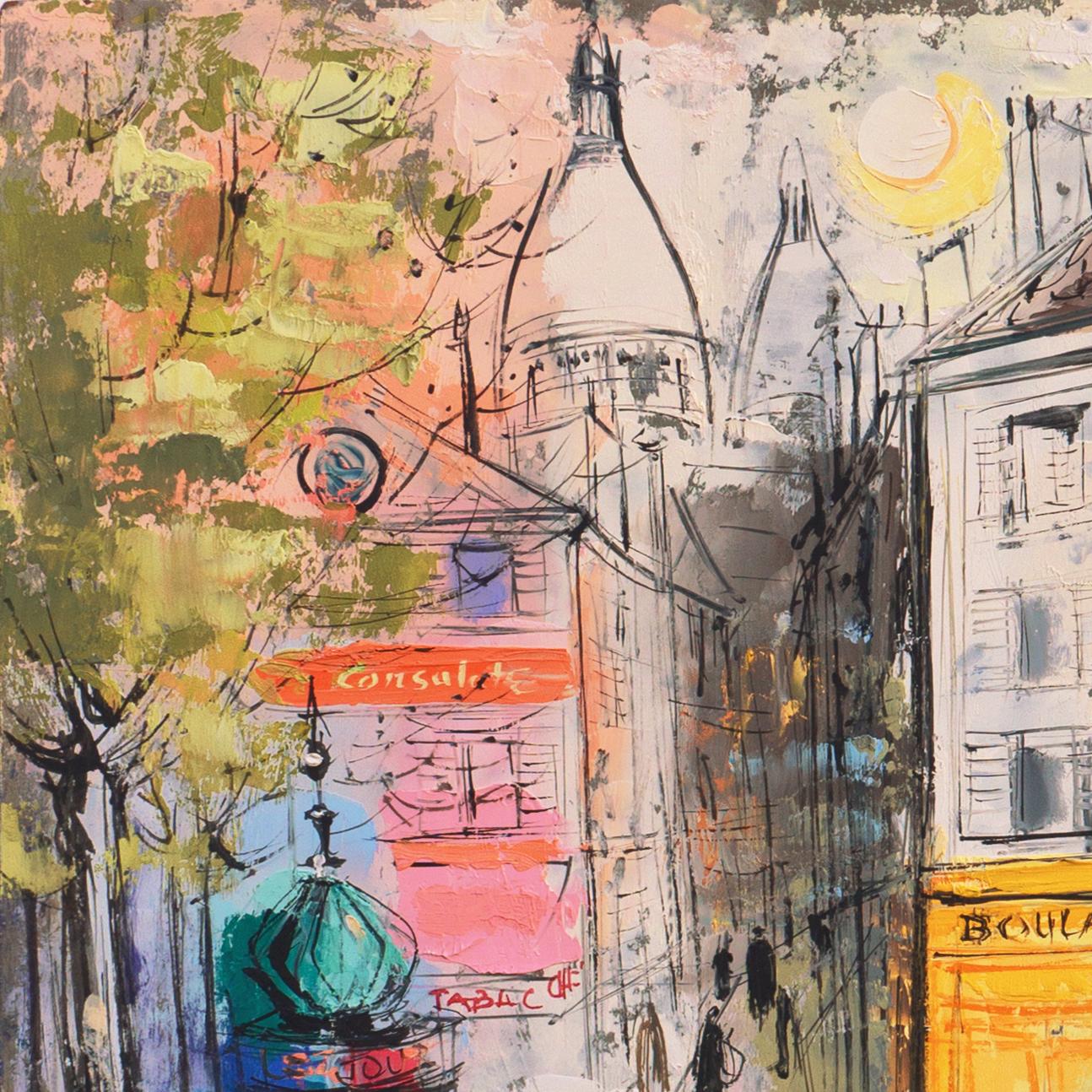 « Montmartre, Place du Tertre », Paris  Femme moderniste, AIC, Smithsonian, Carmel - Marron Landscape Painting par Patricia Stanley Cunningham