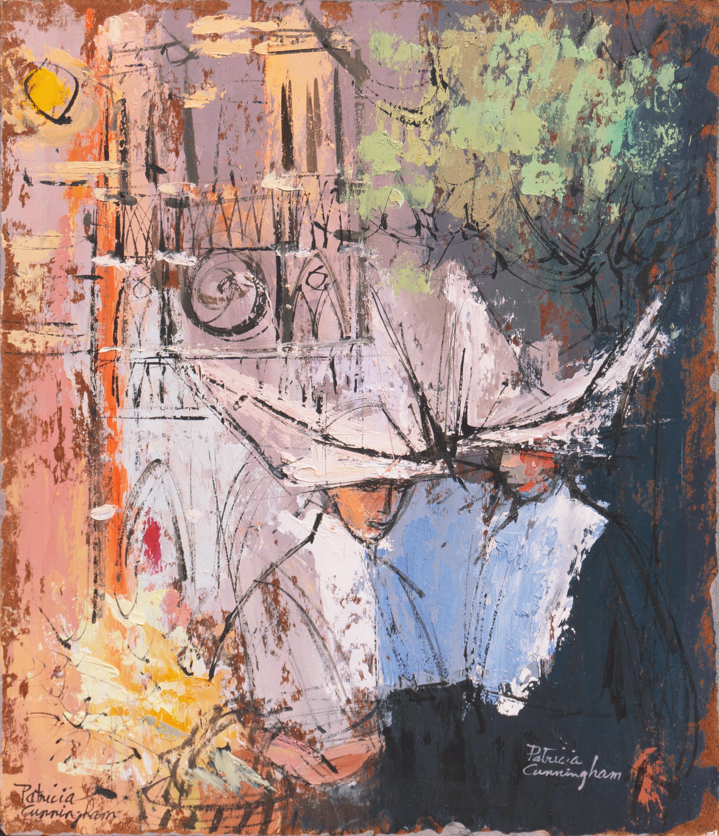 Patricia Stanley Cunningham Landscape Painting – „Frauen in der Notre-Dame“, Paris, München, Modernistische Frauen, AIC, Smithsonian, Carmel