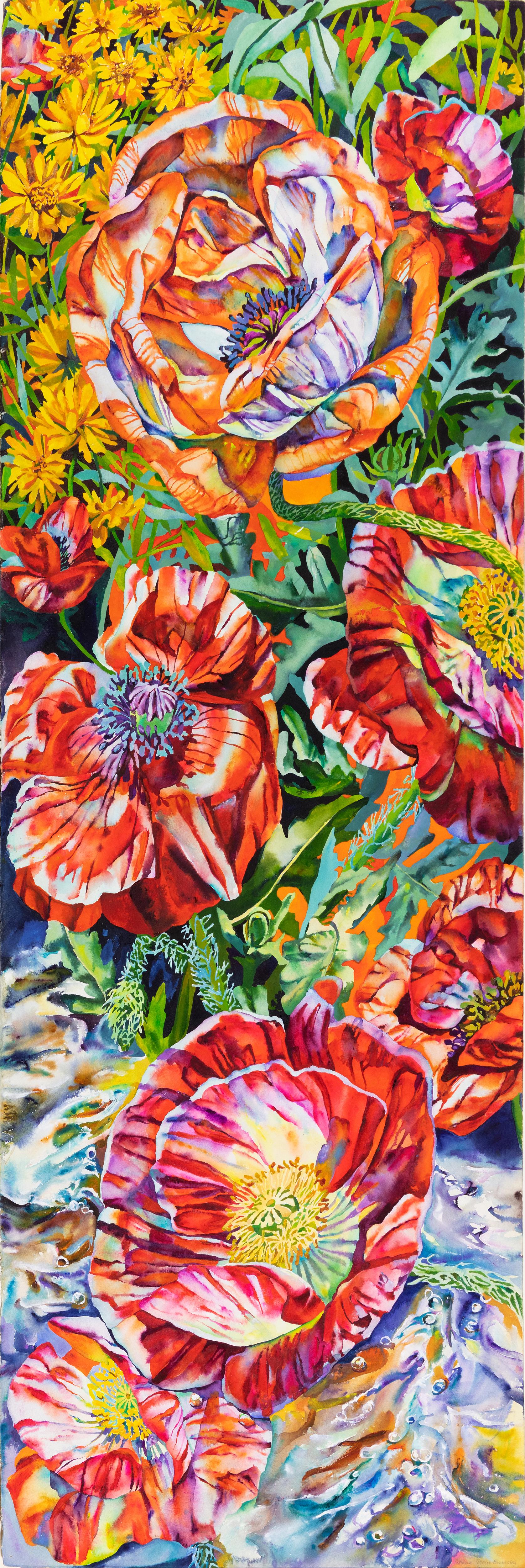 Patricia Tobacco-Forrester Still-Life Painting – Poppies/Slice“ Original-Aquarell signiert von Patricia Tobacco Forrester