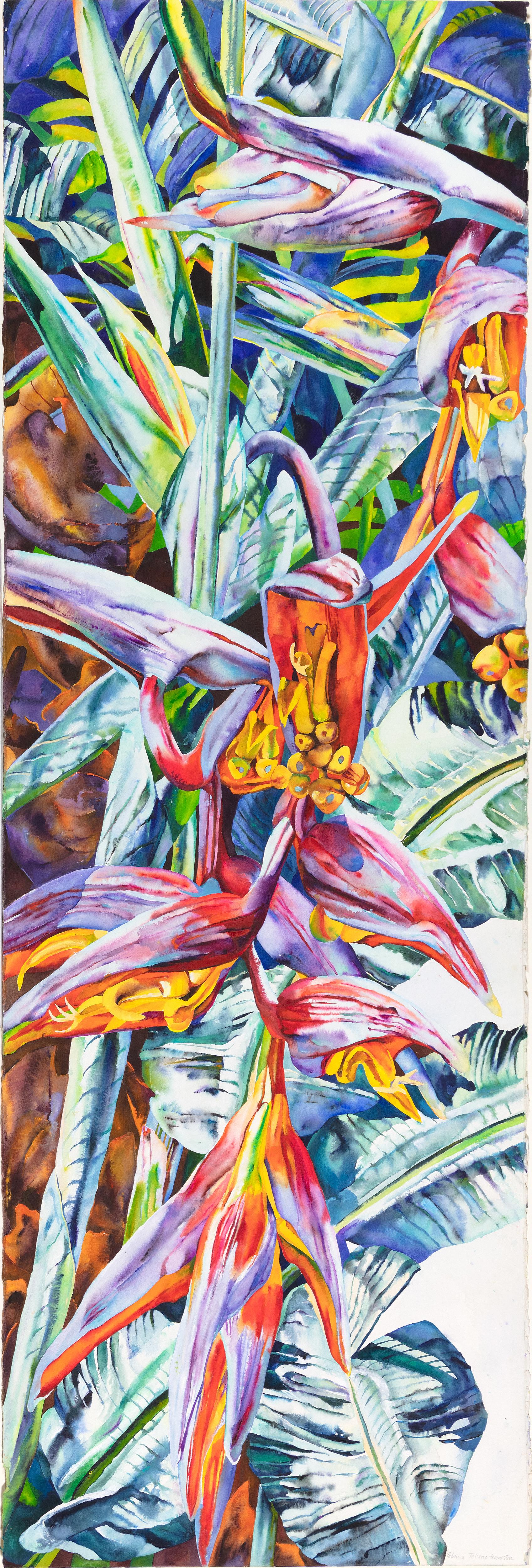 Aquarelle originale rouge « Zig-Zag » signée par Patricia Tobacco Forrester - Art de Patricia Tobacco-Forrester