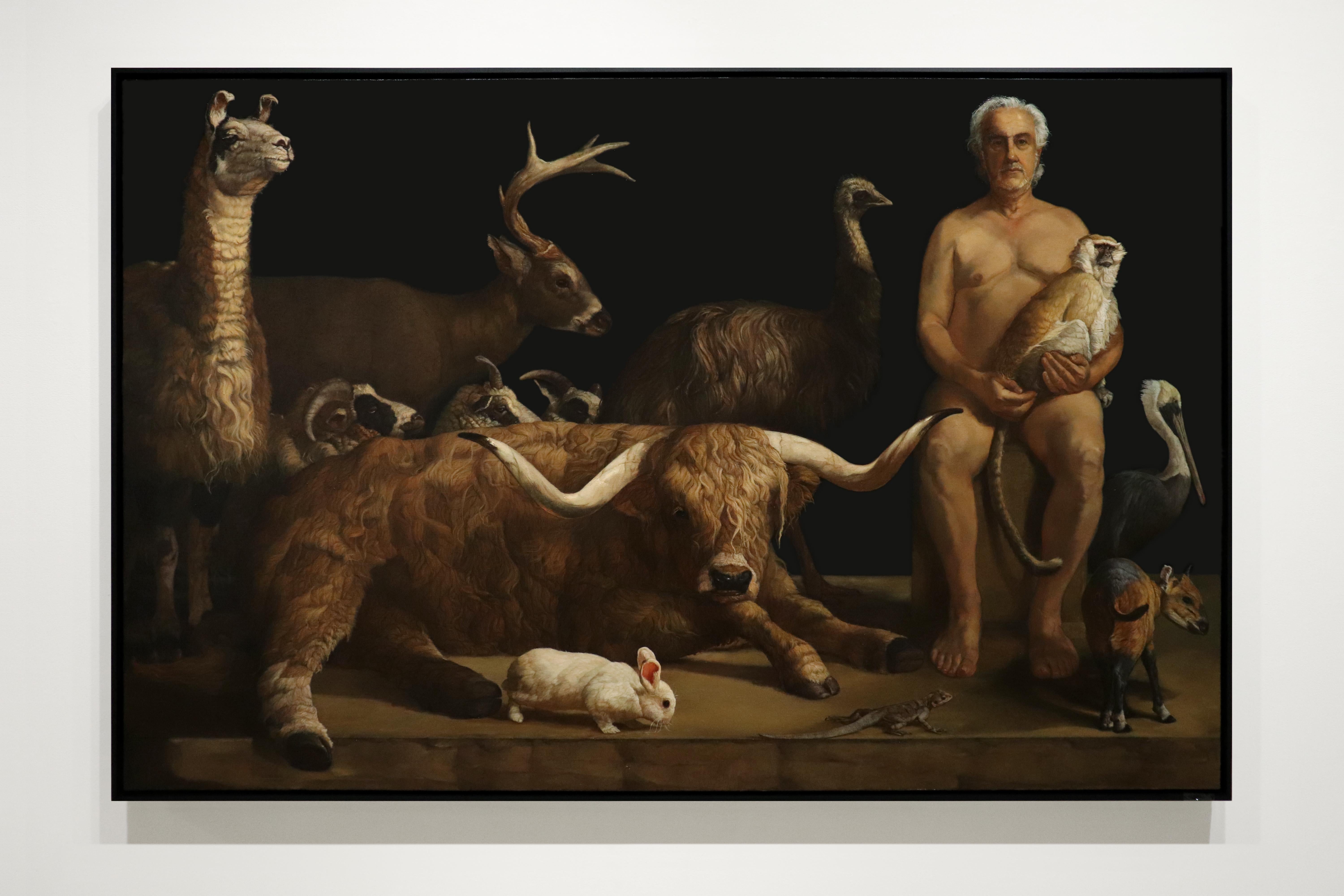 GUARDIAN WITH TWELVE ANIMALS - Contemporary Realism / Traditional Techniques - Painting by Patricia Traub