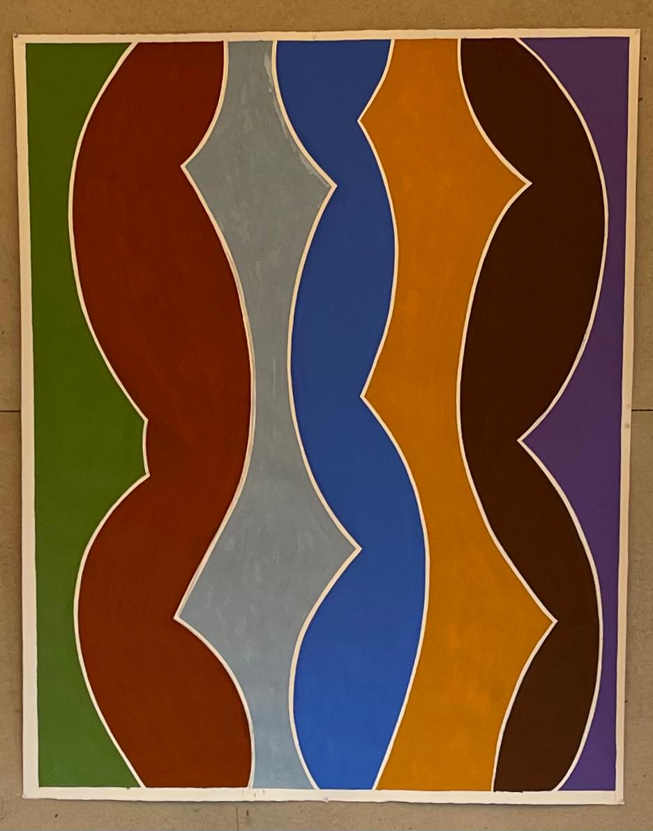 Patricia Udell Abstract Painting – Vertikale Bögen in Kobaltblau